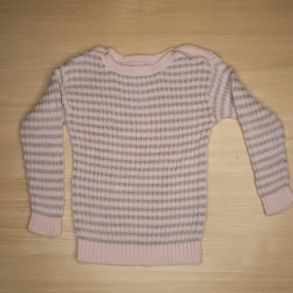 Cherokee Toddler Girls Pink Silver Striped Sweater 12 Months